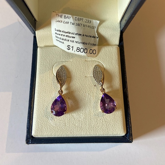 14k rose gold diamond amethyst raindrop earrings - Picture 1 of 1